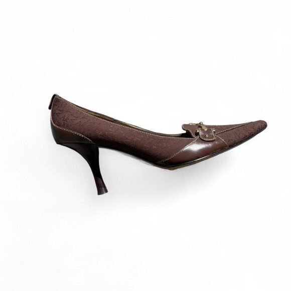 Anne Klein Size 9 Kitten Stilettos - Chocolate Brown and Light Gold - Picture 1 of 7